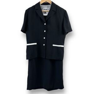 Studio I Black with White Trim Two Piece Sleeveless Dress and Short Sleeve Jacke